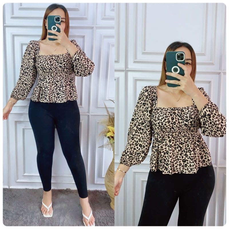 Grosit Natalia | Tata Blouse Motif Leopard Kecil Bahan Rayon