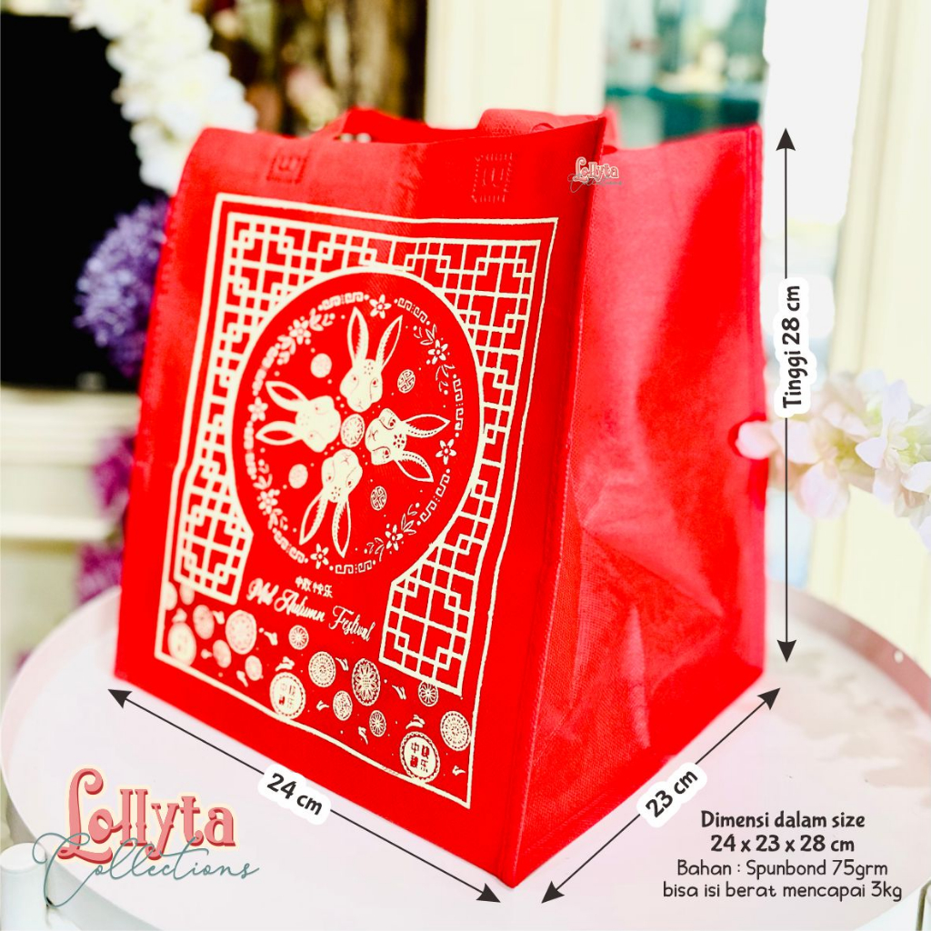 

Tas Spunbond 24 x 23 x 28 cm / Goodiebag Mooncake Festival RED