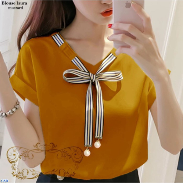 pita Jual Blus KUNING/kaos lengan murah Diskon wanita leher Laura tali pendek/baju