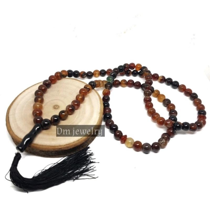 TASBIH BATU AKIK SULAIMAN MADU 99 BUTIR 8MM