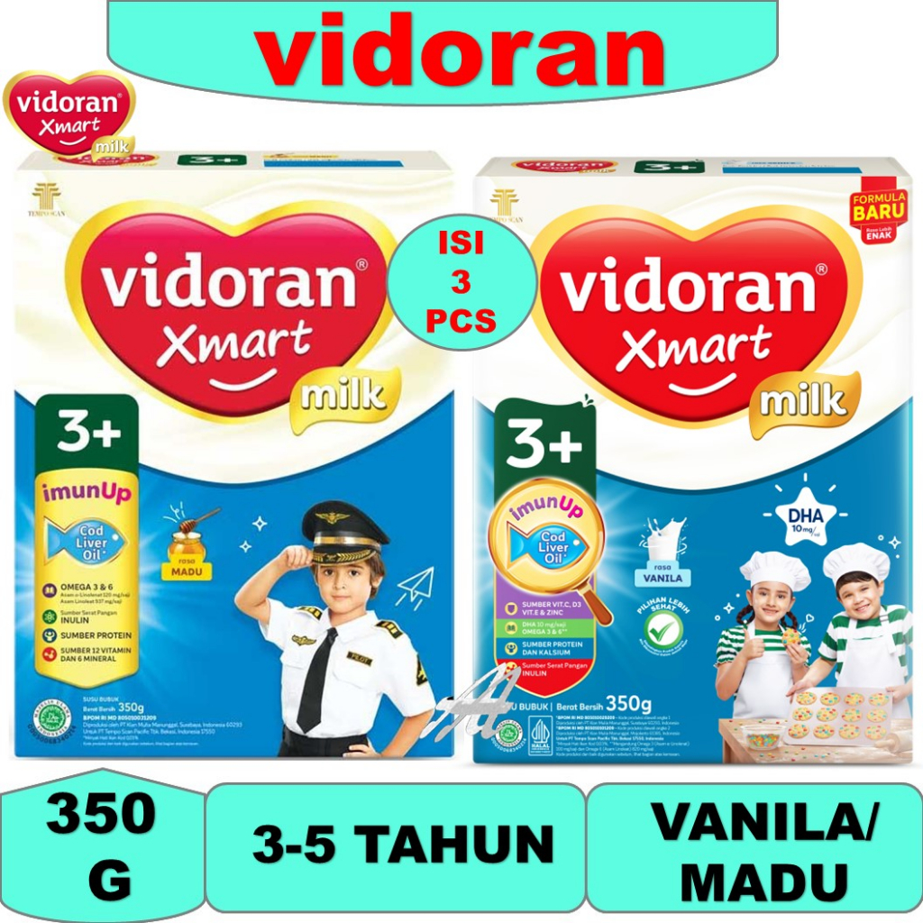 

ISI 3 BOX Susu VIDORAN XMART 3 + rasa vanila dan madu kemasan 350 gr vidoran vanilla vidoran madu