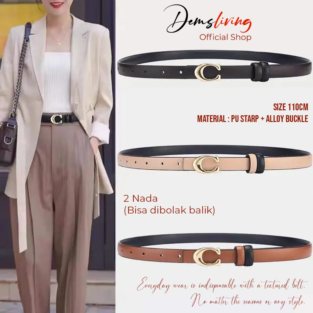 Dems Ikat Pinggang Wanita Impot, Kulit Belt Wanita, Gesper Wanita, Sabuk Kulit 100% Kulit Premium, L