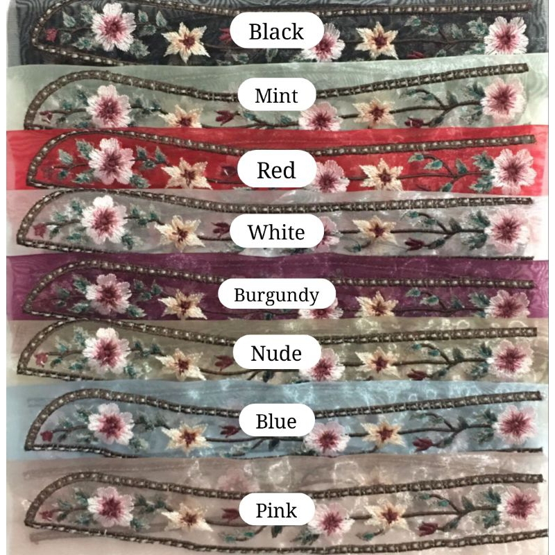1pasang Bordir Jahit Organza Kerah Leher Motif (Shella Neck Small)