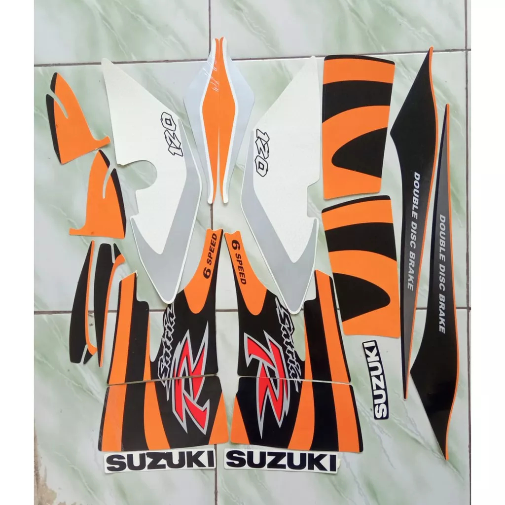 stiker striping suzuki satria 120 r 2002 oren hitam satria lumba lis body original