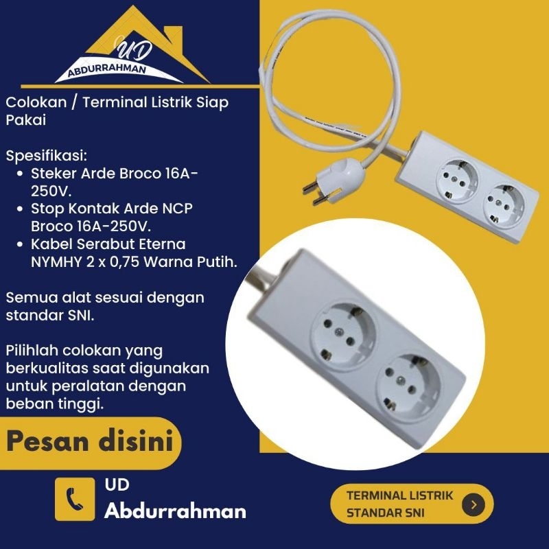 Colokan / Terminal Listrik, Steker + Stop Kontak NCP Broco 1, 2, 3, 4, 5 Lubang + Kabel Serabut Eter
