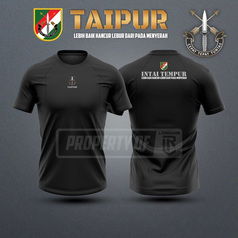 Baju kaos Taipur Kostrad TNI AD / Kaos Taipur Hitam/ Kaos Taipur Bahan Drifit Hitam Premium