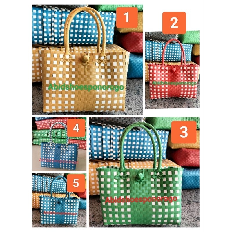 Tas anyaman plastik grosir murah tas monochrome warna warni