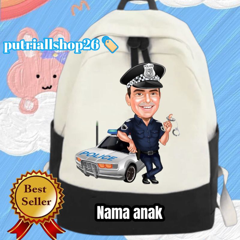 TAS BACKPACK ANAK LAKI LAKI MOTIF POLISI (Free name)