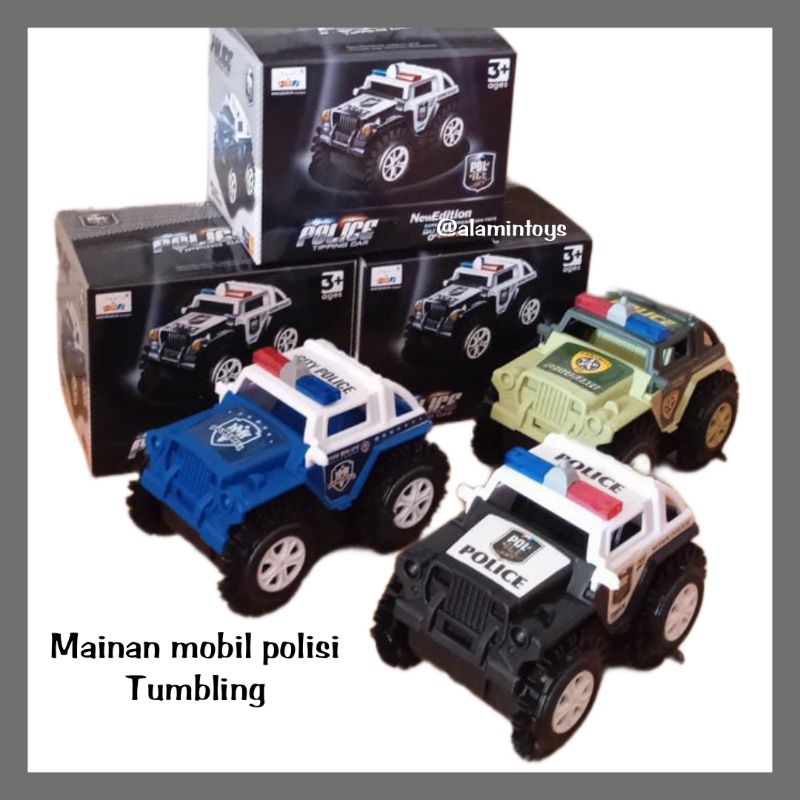 Mainan mobil mobilan polisi tumbling free baterai
