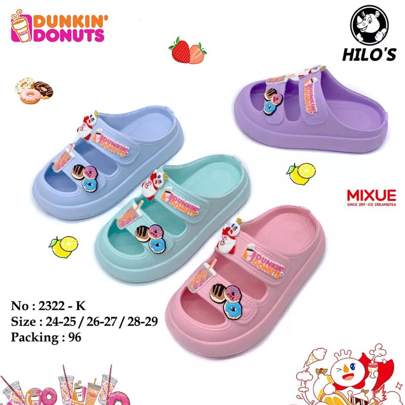 Sendal Slip On Anak Perempuan Motif Mixue Dunkin Donuts Lucu Hilos
