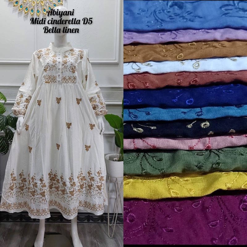 Midi dress bella linen d5 / midi dress bordir ori abiyan