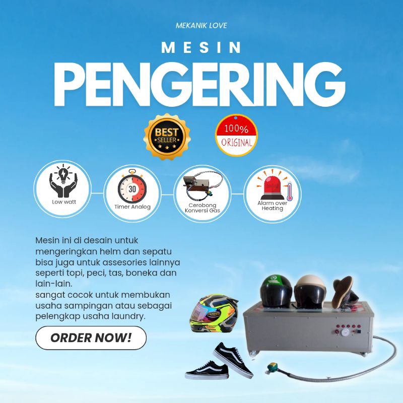Mesin pengering helm konversi gas