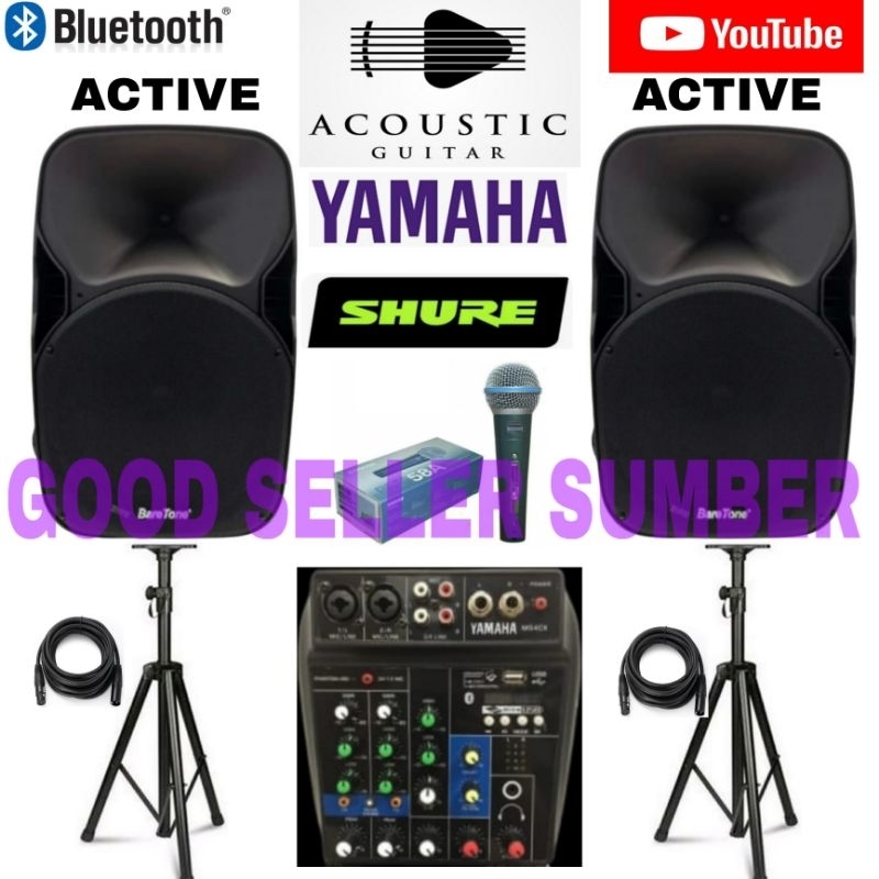 AGEN PAKET SOUND SYSTEM YAMAHA 4 CHANNEL BARETONE 15 INCH AKTIF BLUETOOTH