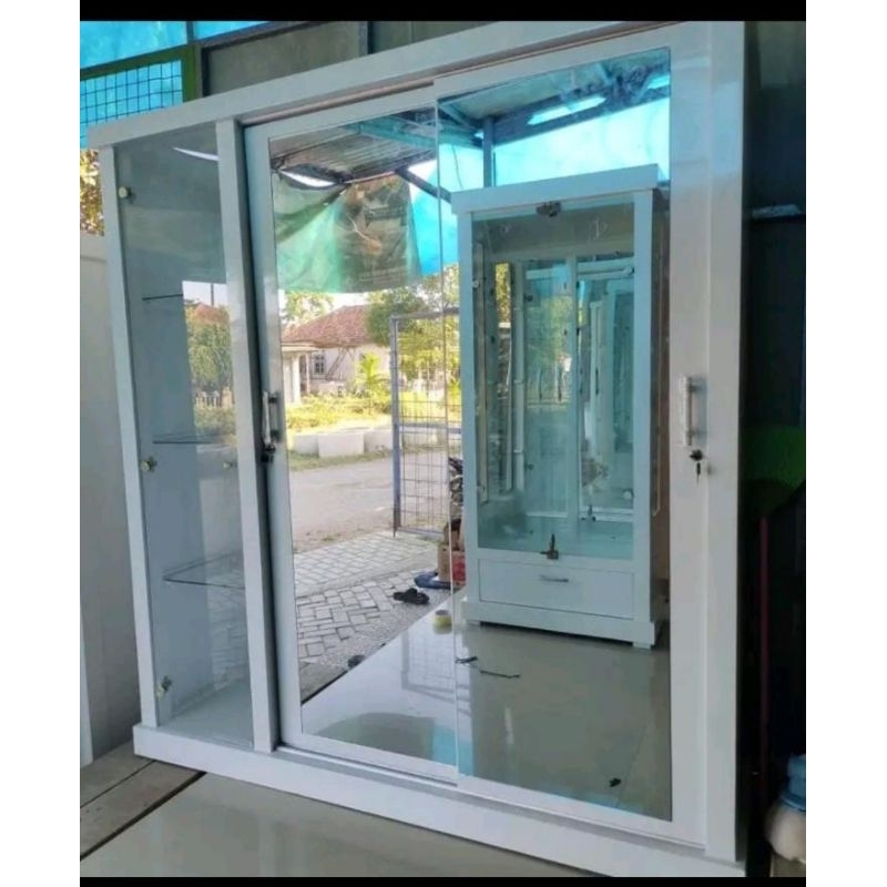 lemari full kaca ukuran 180x200x50