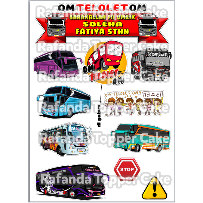 topper kue ulang tahun bus telolet om toper kue ultah custom nama