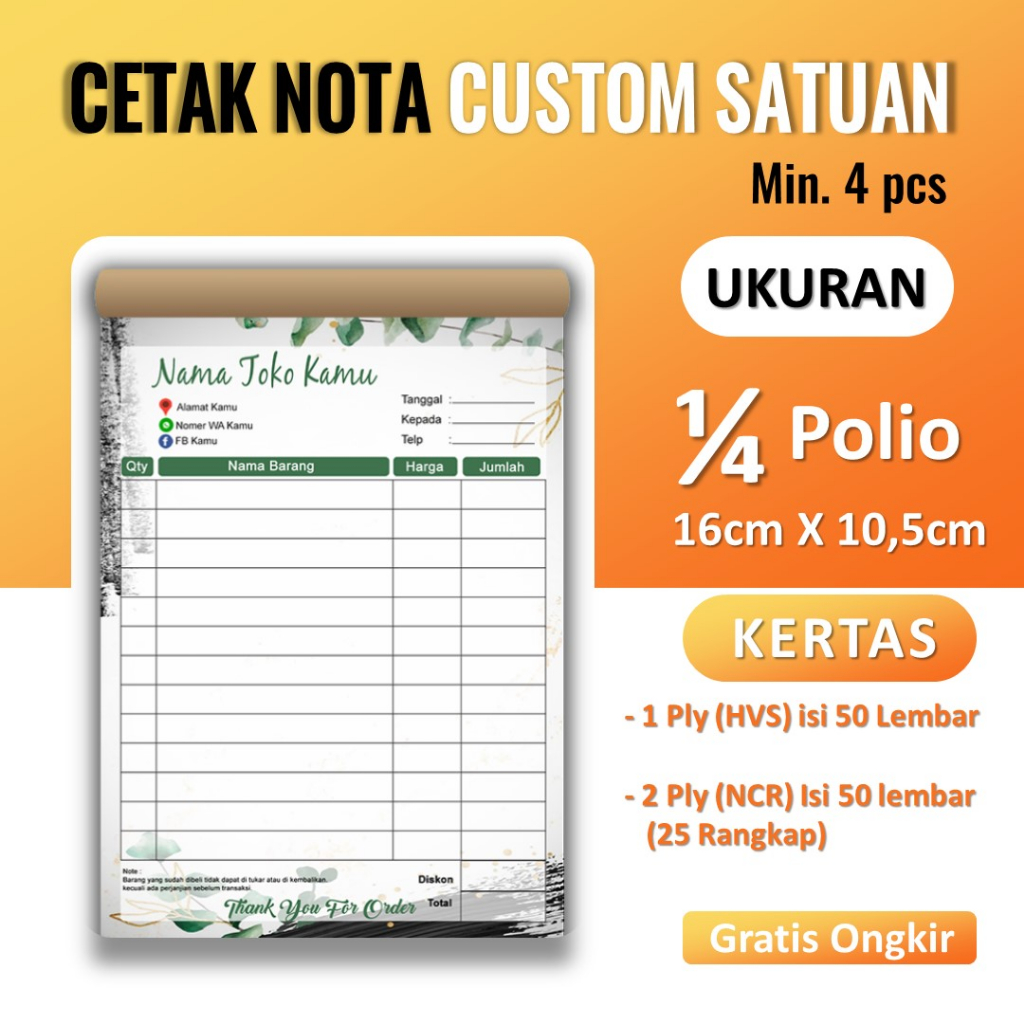 

Nota Custom Olshop Bon 1 Ply / 2Ply Full Color Murah (kwitansi) MOTIF BUNGA