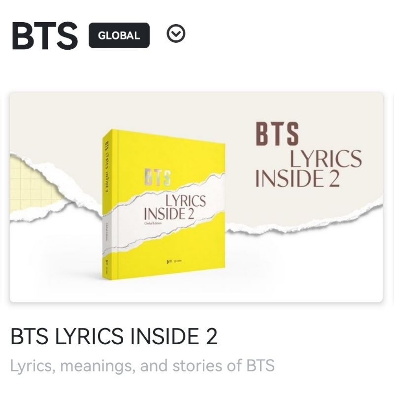 [PRE ORDER] BTS OFFICIAL LYRICS INSIDE 2 + POB GIFT