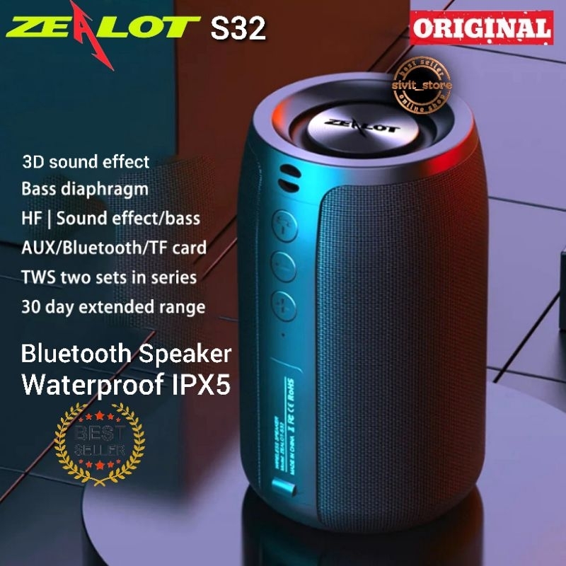 ZEALOT Original Portable Bluetooth 5.0 Speaker 3D Stereo Wireless HiFi Sound - S32