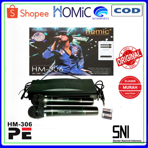MIC Wireless HOMIC HM-306 Microphone Double Wireles MIC Tanpa Kabel