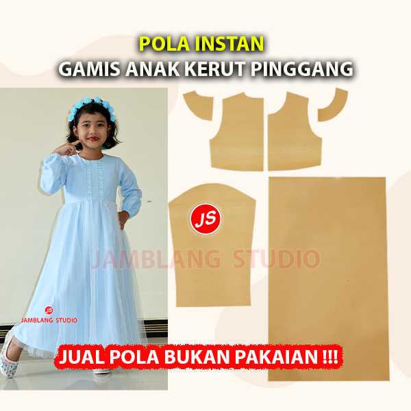 Pola Instan Gamis Anak Kerut Pinggang