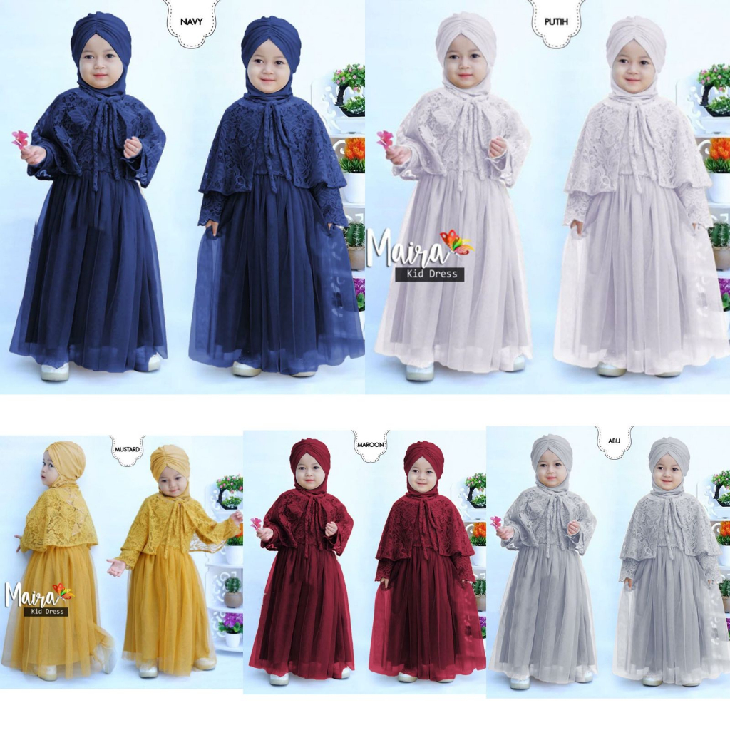 Baju Muslim Anak Perempuan Dress Brukat Anak Bayi Balita TK PAUD SD KB Umur 2-5 Tahun Baju Pesta Ula