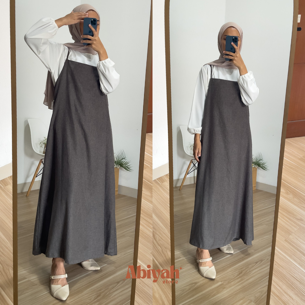 Amara Charcoal drees polos sleeveless / overall inner dress tali / gamis dress tanpa lengan / dress 