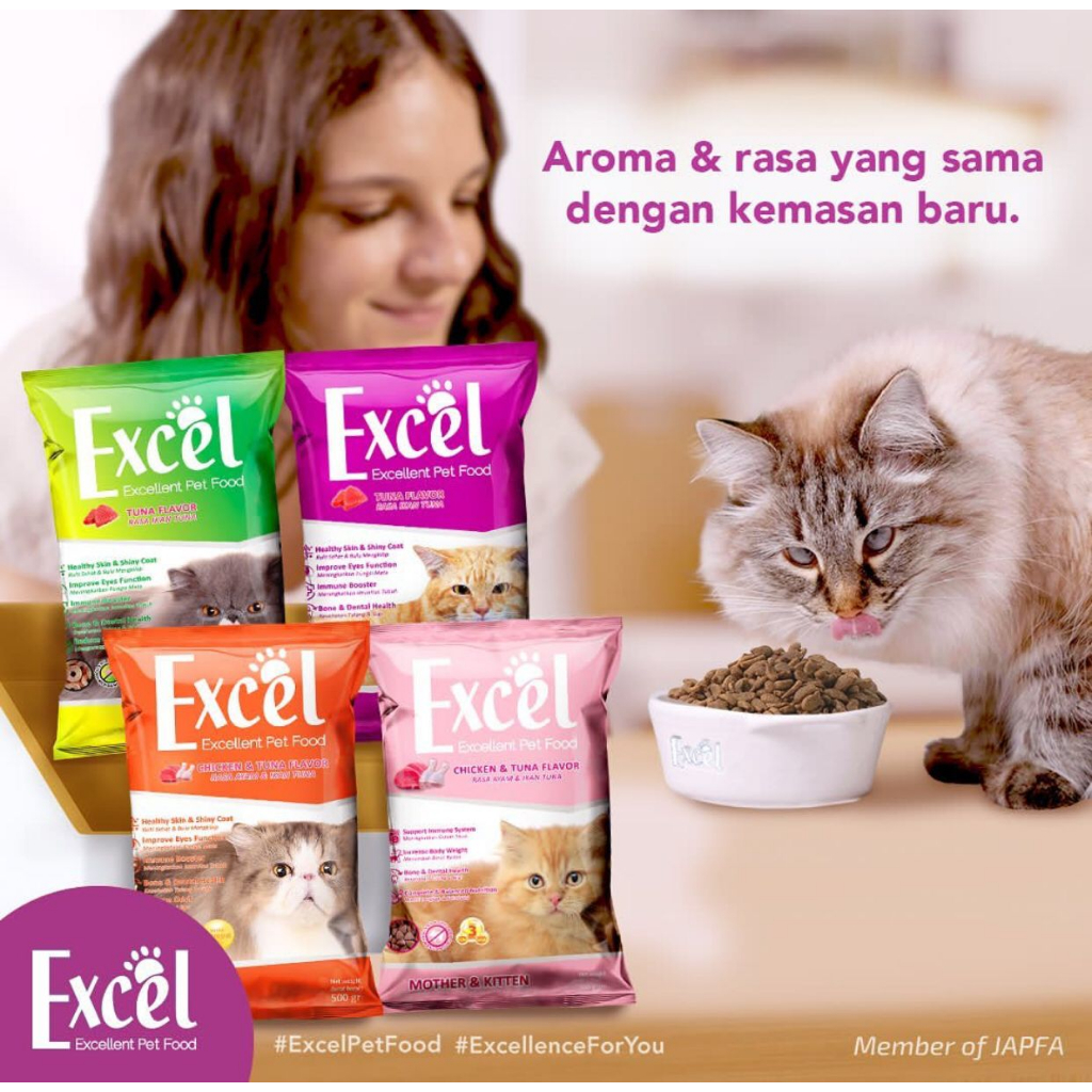 MAKANAN KUCING EXCEL 500 GR / Excel Cat Food Makanan Kucing Kering 500gr / EXCEL CAT FOOD 500GR Fres