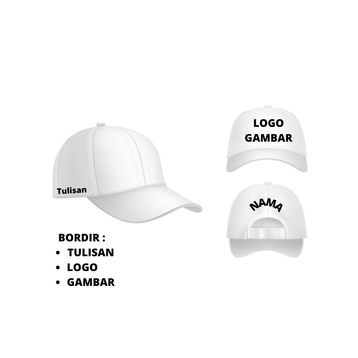 TOPI CUSTOM BORDIR LOGO TULISAN TOPI BISBOL TEKUK DEWASA REQUEST SATUAN BAHAN RAPEL TEBAL