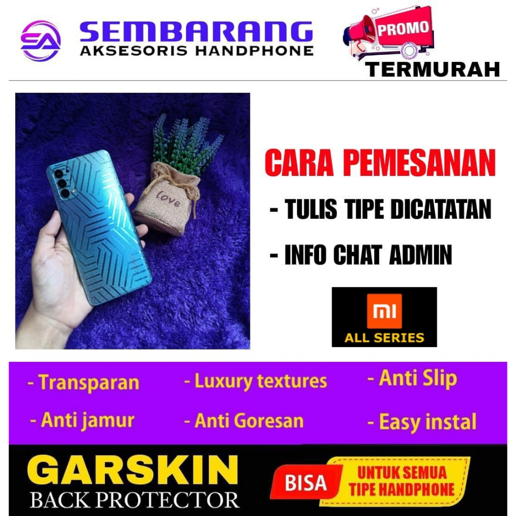 New Garskin back Protector | Anti Gores Hydrogel belakang | Anti Jamur | Xiaomi  MiA1|MiA2 Lite|MiA2