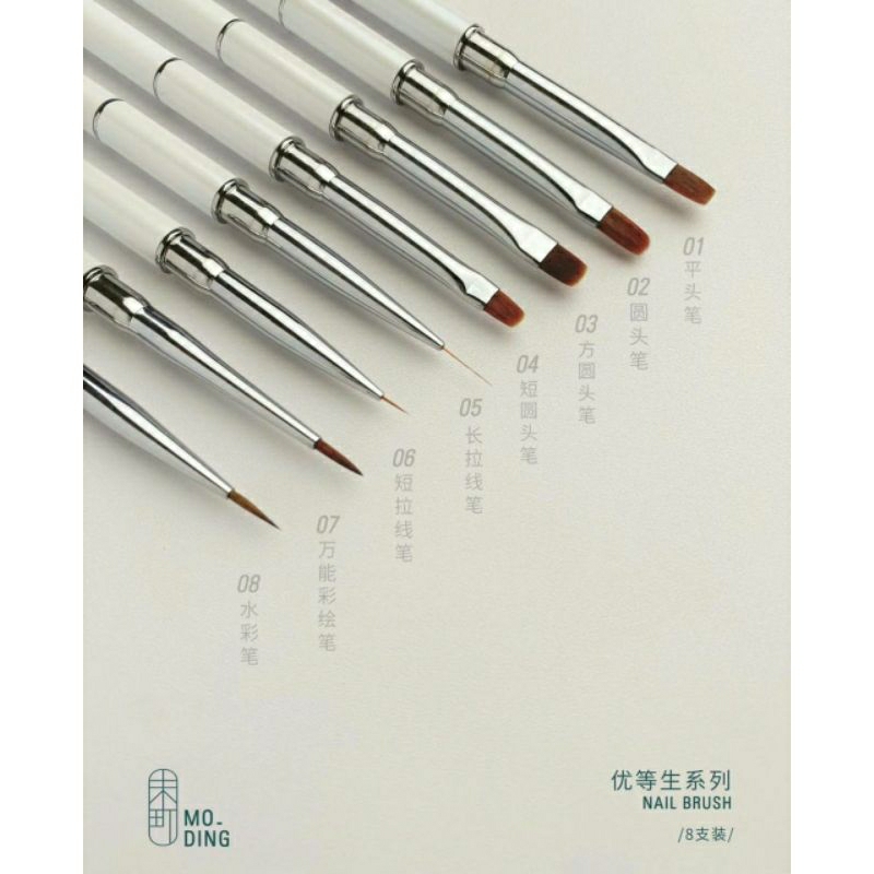 MODING NAIL BRUSH SET ISI 9 FREE POUCH KUAS NAIL ART KUTEK GEL POLISH