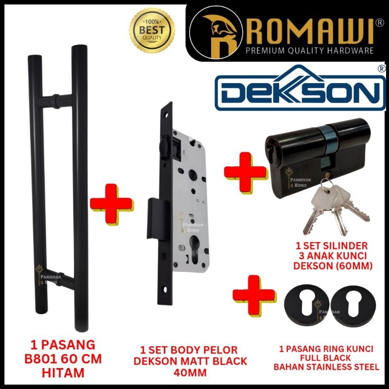 PULL GAGANG PEGANGAN HANDLE PINTU TARIK KACA BULAT STAINLESS ALUMUNIUM KAYU FULL SET DEKSON 60 CM PH