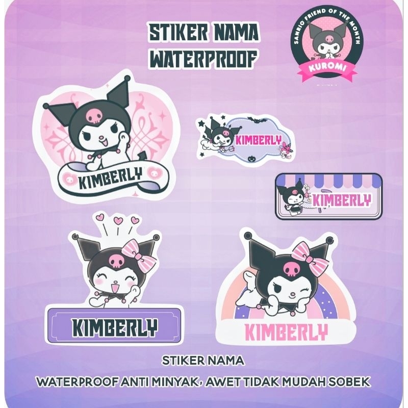 

Stiker Nama Waterproof Buku Kuromi Cinnamoroll My Melody