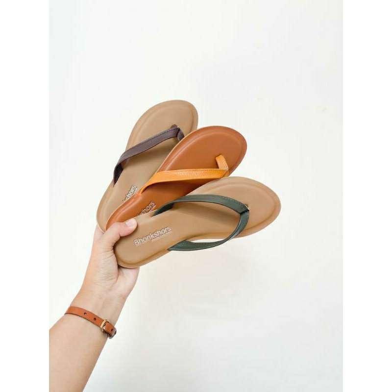 SANDAL WANITA KULIT GARUT BHONKSHORS JEPIT SWALOW FLAT