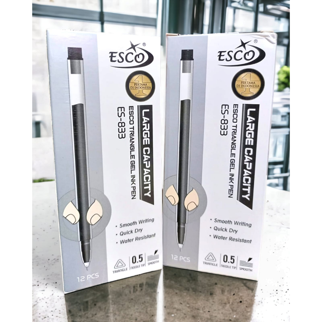 

(12 Pcs) Pena / Pulpen Gel ESCO Triangle Gel Ink Pen Segi Tiga 0.5 Hitam (Lusin) ATK