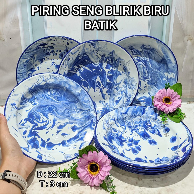 Piring Seng Blirik Batik 9” Per Lusin / Piring Blirik 22cm Per Lusin / Piring Seng Batik 22 cm