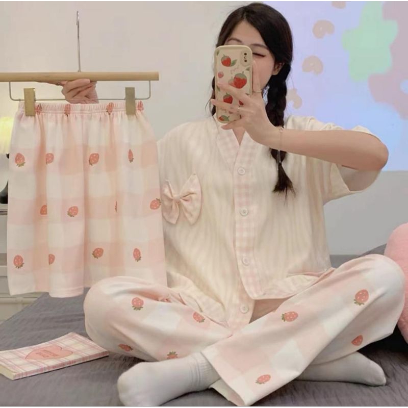 PIYAMA BAJU TIDUR SET 3in1 BAHAN KAOS