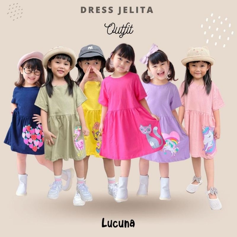 Dress Anak Jelita Lucuna Size 1-5 Tahun - Baju Anak Perempuan Dress Anak Perempuan Dress Jelita Dres