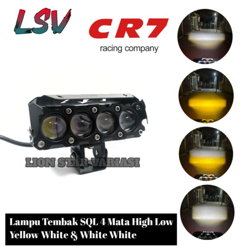 Lampu Tembak Sorot LED 4 Mata CR7 High Low Lampu Sorot 4 Mata Foglamp Mobil Motor Waterproof
