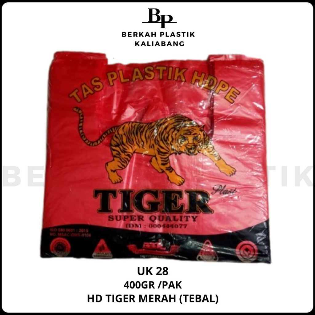 Kantong Plastik Kresek Merah Tiger 400GR Tebal Ukuran 28