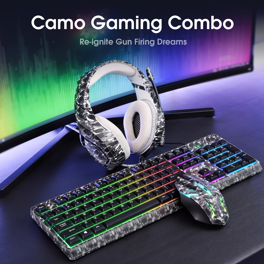 ONIKUMA TZ3002 Paket Gaming 3 In 1 Dengan K1-B Kamuflase Abu-Abu