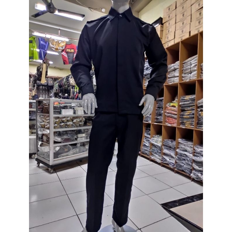 Safari satpam Hitam Panjang Model Paspampres | Safari kancing Paspampres Hitam Panjang