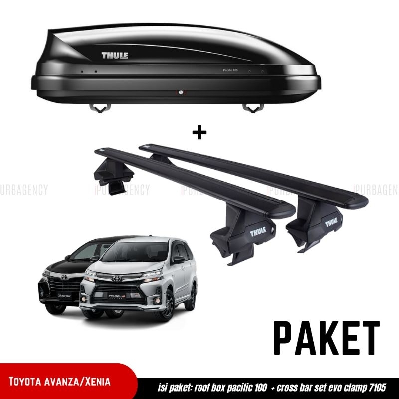 Paket Roof box Thule Pacific 100 + Cross bar Clamp Evo 7105 Avanza/Veloz/Xenia