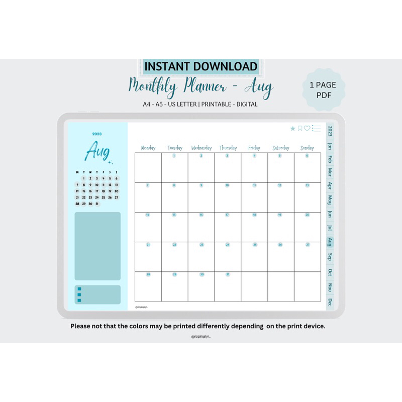

PDF Printable Monthly Planner - Agustus 2023