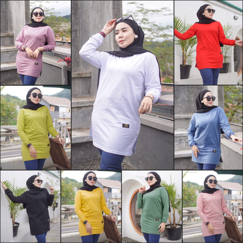 Atasan Wanita Tunik Polos Belah Pinggir Tangan Kerut Kaos Dinarry Original / Atasan Kekinian / Style