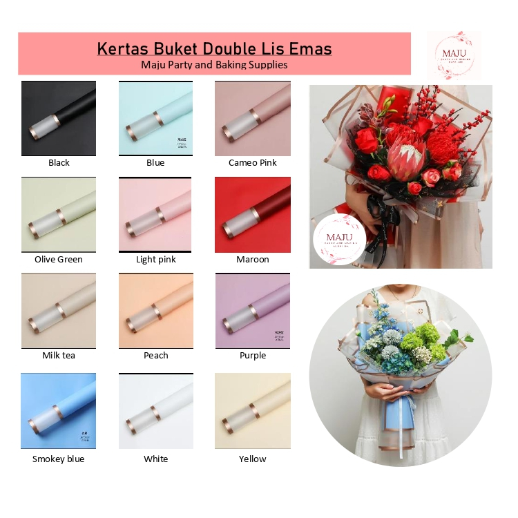 

(20 lembar) Kertas Buket Double Lis Emas / Flower Wrapping Double Gold Frame / Kertas Bunga / Flower Paper / Cellophane Paper