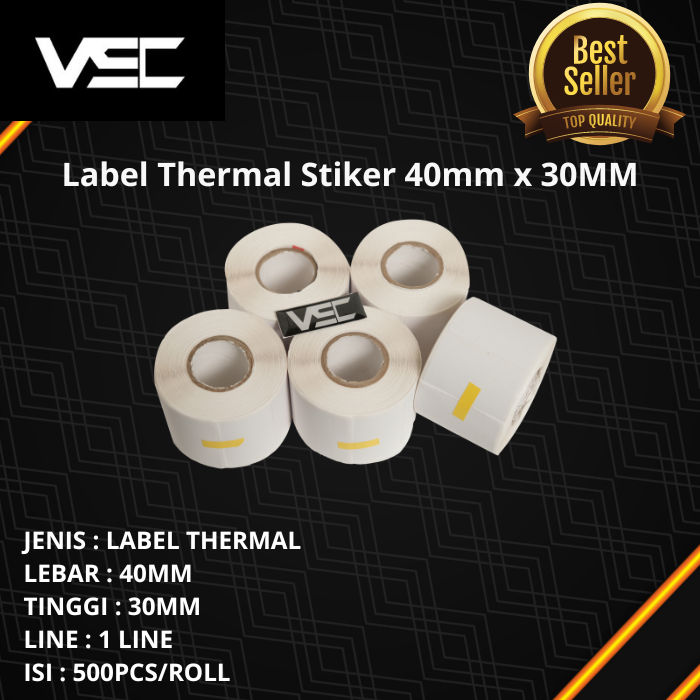 

LABEL DIRECT THERMAL 40x30mm 1 BARIS - ISI 500 PCS MERK VSC