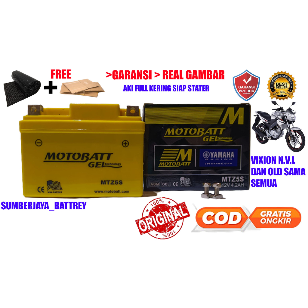 aki motor yamaha vixion old MTZ-5S MOTOBATT BERKUALITAS ORISINIL aki kering