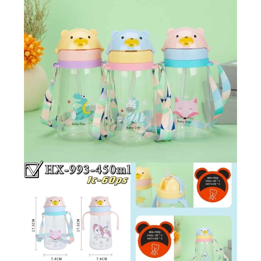 Botol Minum Motif Dino 450ML + Free Stiker 3D + Tali Botol Viral BZ-266