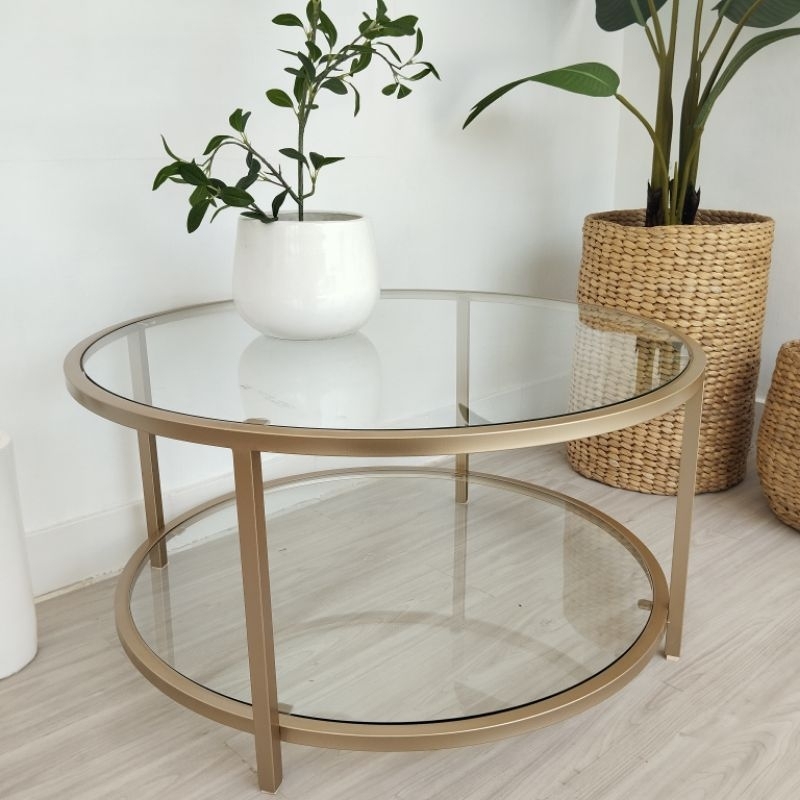 Meja Tamu Minimalis | Coffe Table | Meja Bulat Top Table Kaca Bening | Round Table