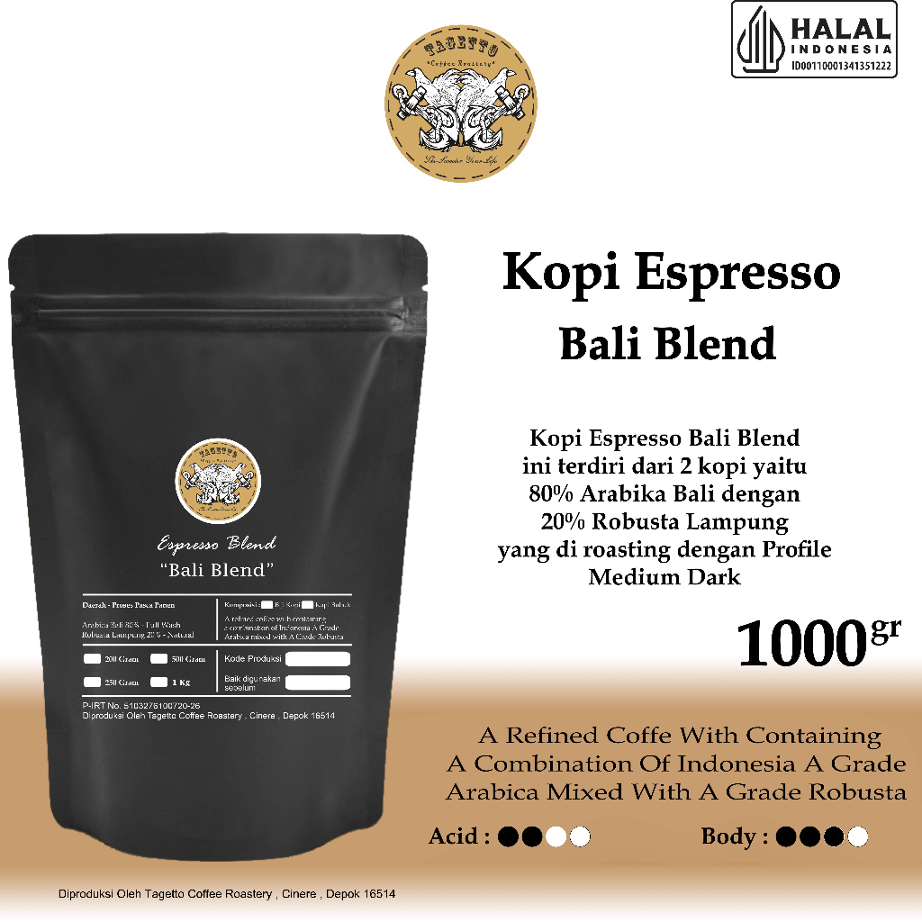 

KOPI ESPRESSO BALI BLEND 1KG - ARABICA 80% & ROBUSTA 20%
